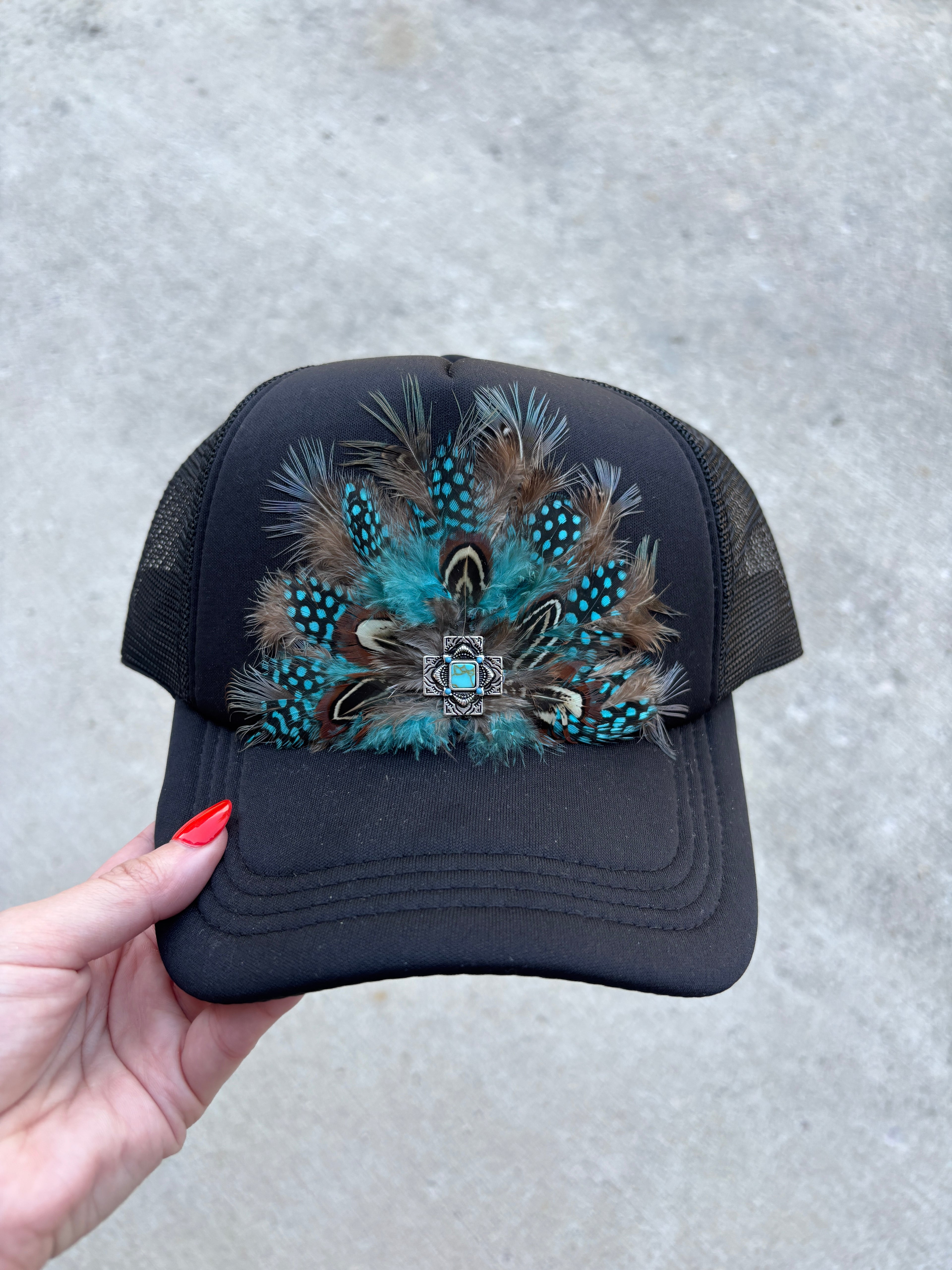 Black feather hat