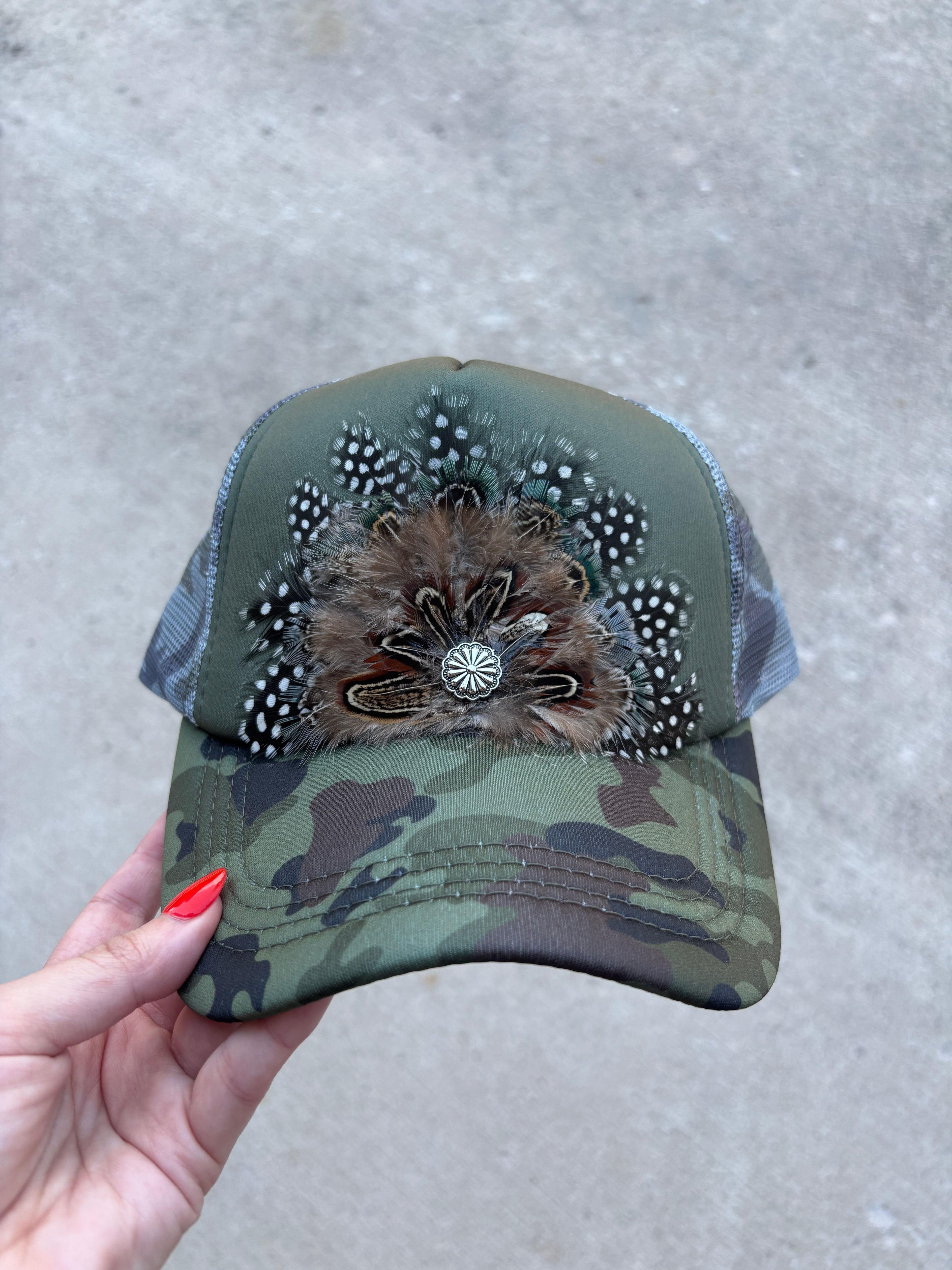 Camo feather hat